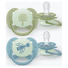 Ортодонтични залъгалки Philips Avent Ultra Soft Night светещи в тъмното 18 м+ 2 бр.