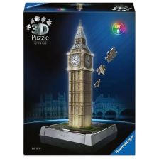 3D пъзел Ravensburger Iconics Биг Бен, със светлини, 216 ч.