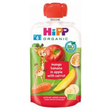 БИО Плодово пюре Hipp HiPPiS манго, банан, ябълка и морков 6+м. 100гр.