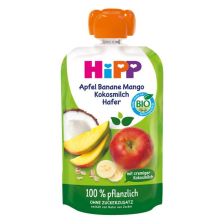 БИО Плодово пюре Hipp HiPPiS Ябълка, банан, манго, кокосово мляко и овес, 1+г. 100гр.