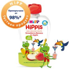 БИО Плодово пюре Hipp HiPPiS ябълка, ягода и банан 100гр.