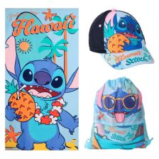Плажен детски комплект Cerda Disney Stitch, плажна кърпа, шапка и торбичка, 2200010830, 70х140 см.