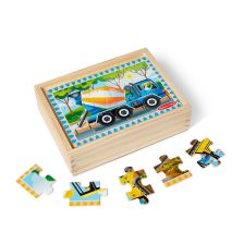 Комплект дървен пъзел Melissa and Doug Строителни превозни средства, 4x12 ч., в кутия, 50210
