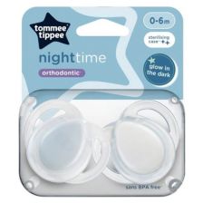 Ортодонтични залъгалки Tommee Tippee Night Time, 0-6 м, 2 броя, бяла/синя