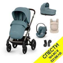 Пакет с бебешка количка 5 в 1 Cybex Talos S Lux + кош + стол Cloud G i-Size, ергономична раница и адаптери, Пакет с отстъпка №196