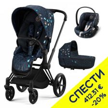 Бебешка количка 3 в 1 Cybex Priam 4 Шаси + Тапицерия + Кош + Стол за кола Cloud T i-Size, 45 – 87 см Jewels of Nature, Пакет с отстъпка №239