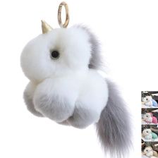 Плюшен ключодържател Raya Toys Еднорог, естествен косъм от заек, 12 см