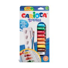 Tемперни бои CARIOCA с палитра и четка, 12 цвята