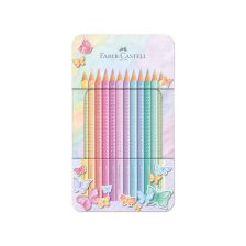 Цветни пастелни моливи Faber-Castell Sparkle в метална кутия, 12 цвята