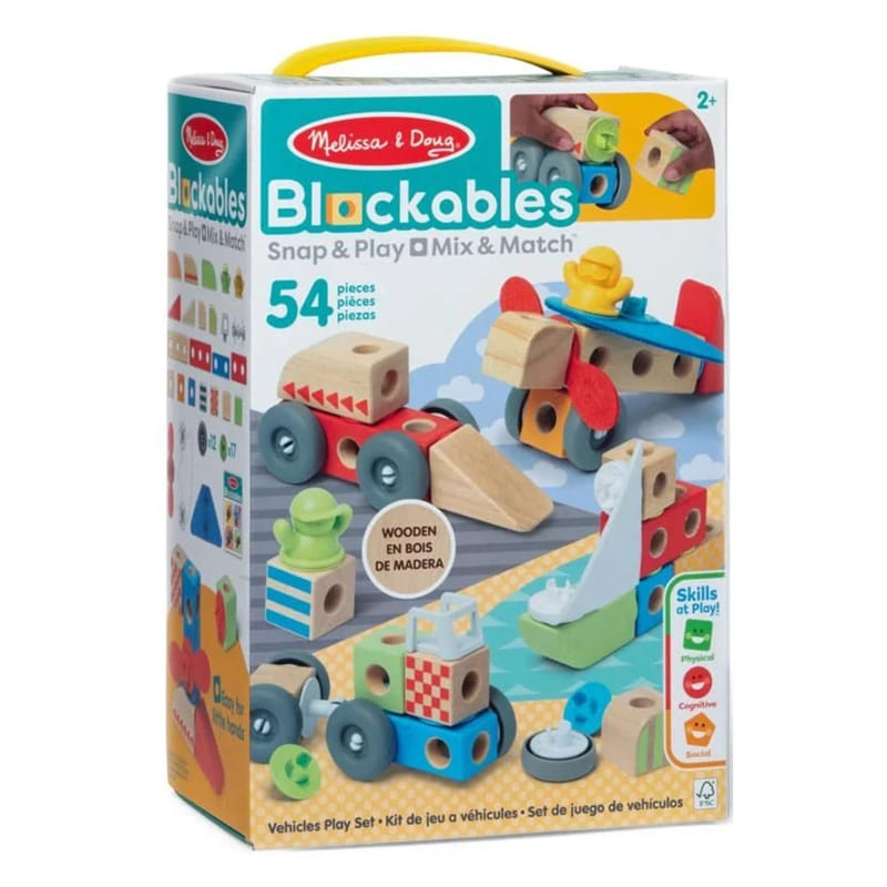 Дървен конструктор Melissa & Doug Blockables Vehicles Snap And Play, 54 ч.