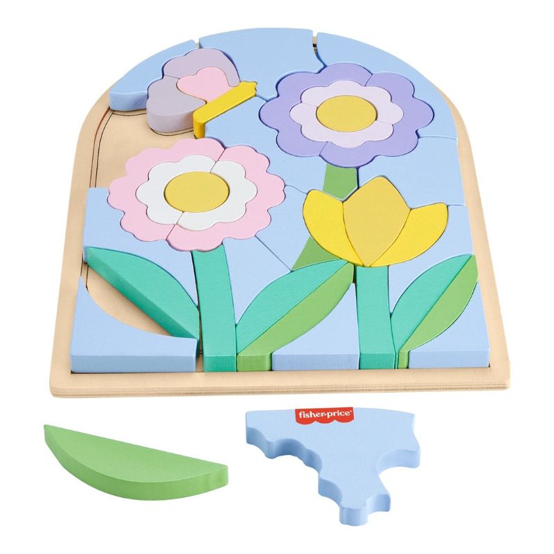 Детски дървен пъзел с рамка Fisher Price цвете, 38 ч.