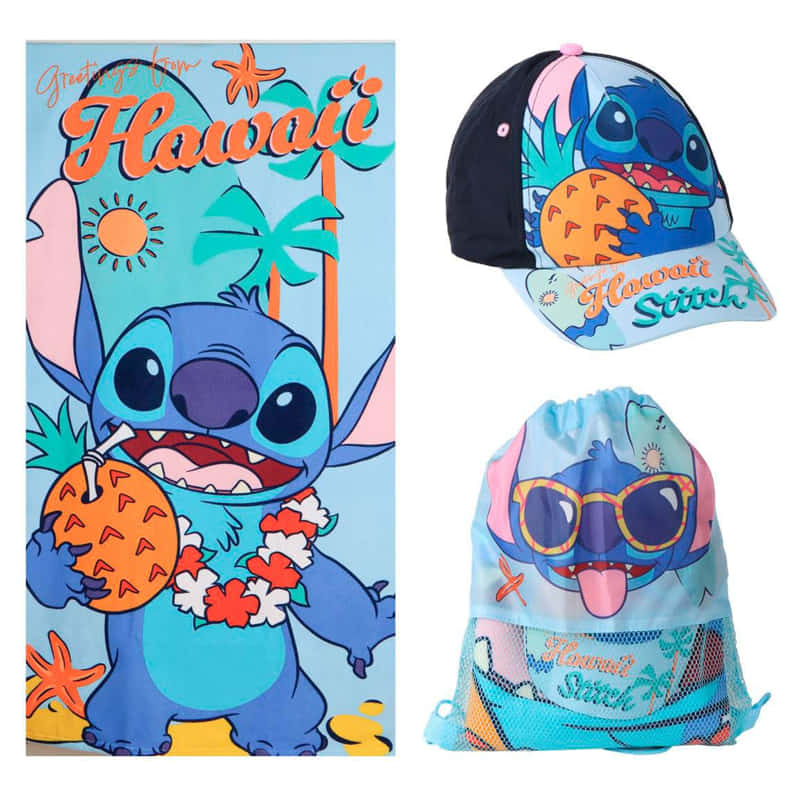 Плажен детски комплект Cerda Disney Stitch, плажна кърпа, шапка и торбичка, 2200010830, 70х140 см. 