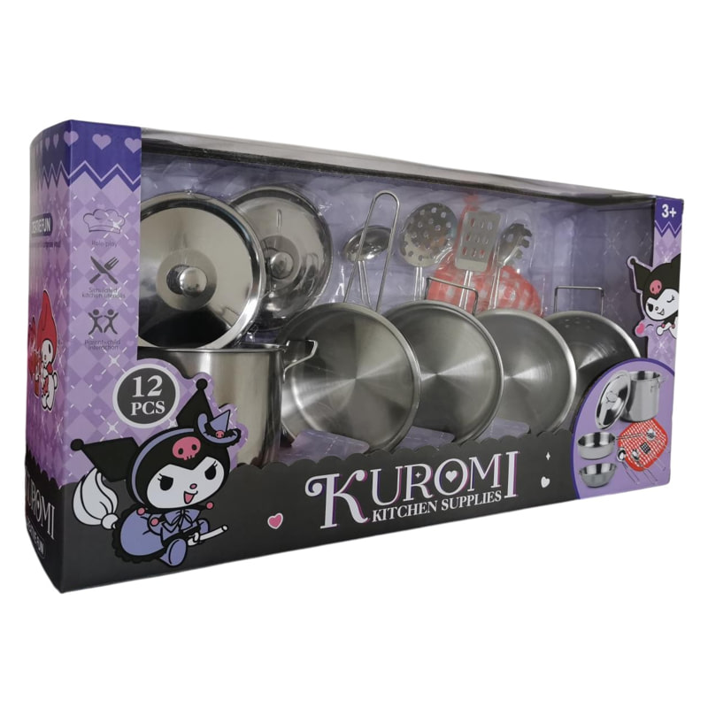 Детски комплект метални съдове за готвене Raya Toys Hello Kitty Kurami Kitchen Supplies, 12 ч.