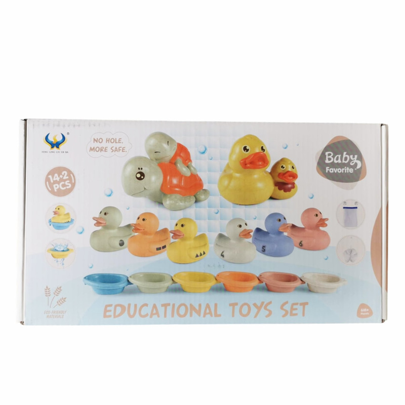 Детски комплект за баня  Raya Toys Патета и костенурка с лодки, 16 ч.