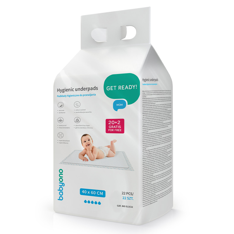 Хигиенни подложки BabyOno, за еднократна употреба, 513/12, 40х60 см., 22бр.
