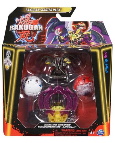 Игрален комплект Spin Master Bakugan - Special Attack, Dragonoid Titanium, Hammehrad,, Butterclaw