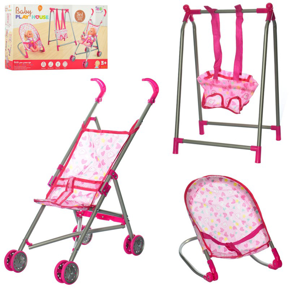 Количка, шезлонг и люлка за кукла Raya Toys