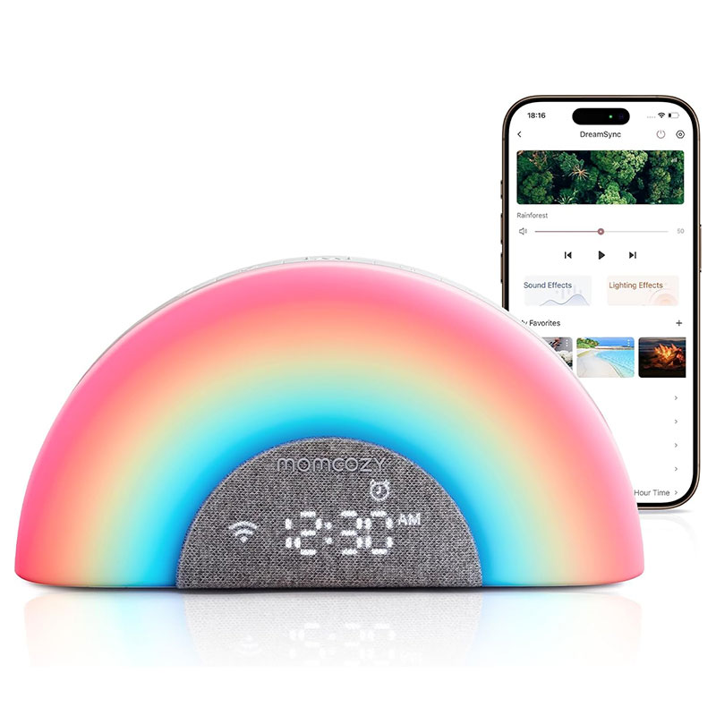 Музикална лампа с бял шум за бебета Momcozy Rainbow 7 режима, 34 мелодии, управление с мобилно приложение