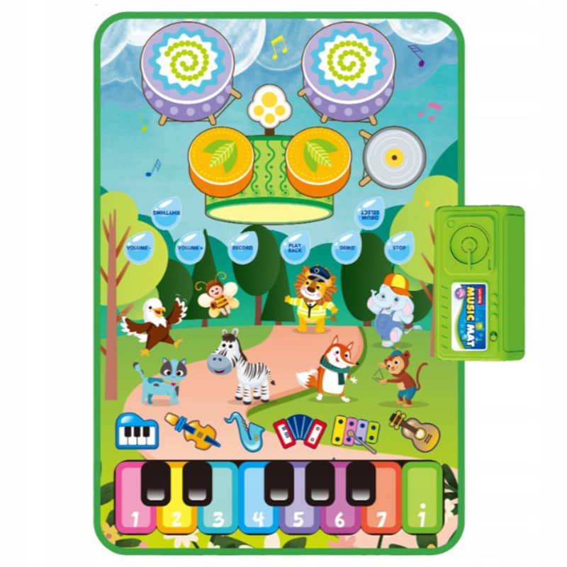 Музикално килимче за игра за бебе Raya Toys Jazz 3в1, Пиано с животни и барабани
