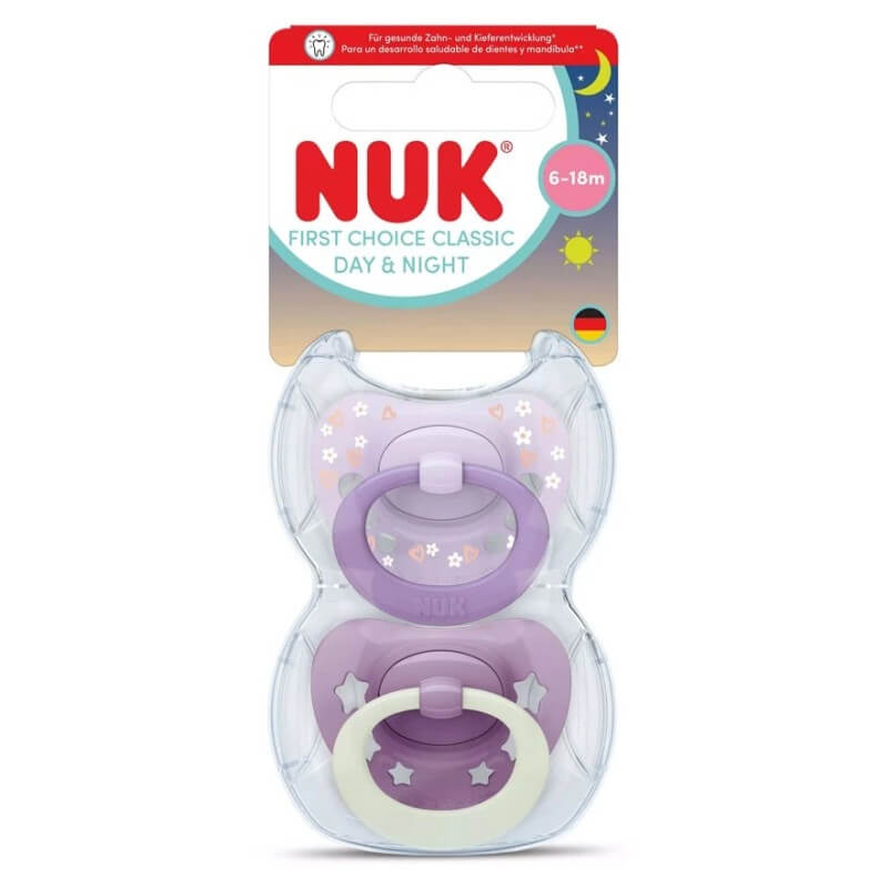 Ортодонтични залъгалки Nuk First Choice Day & Night, с кутийка, 6-18м, 2 бр.