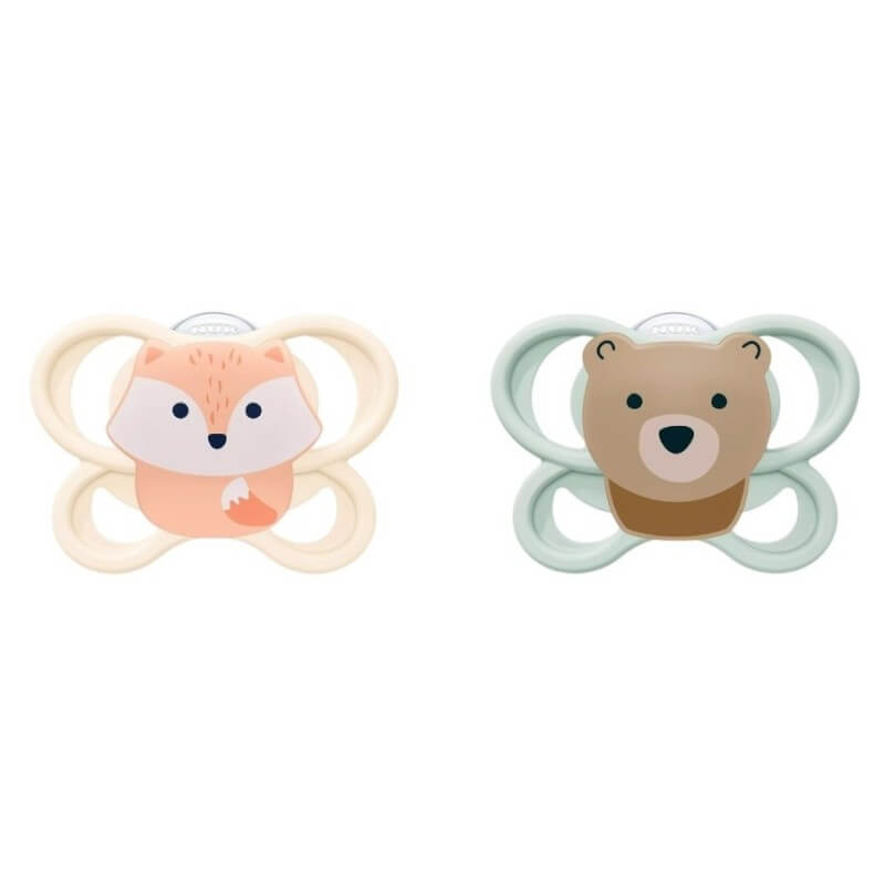 Силиконови залъгалки Nuk Perfect Match Air Лисица/Мече с кутийка, 0-2 м. 2бр 