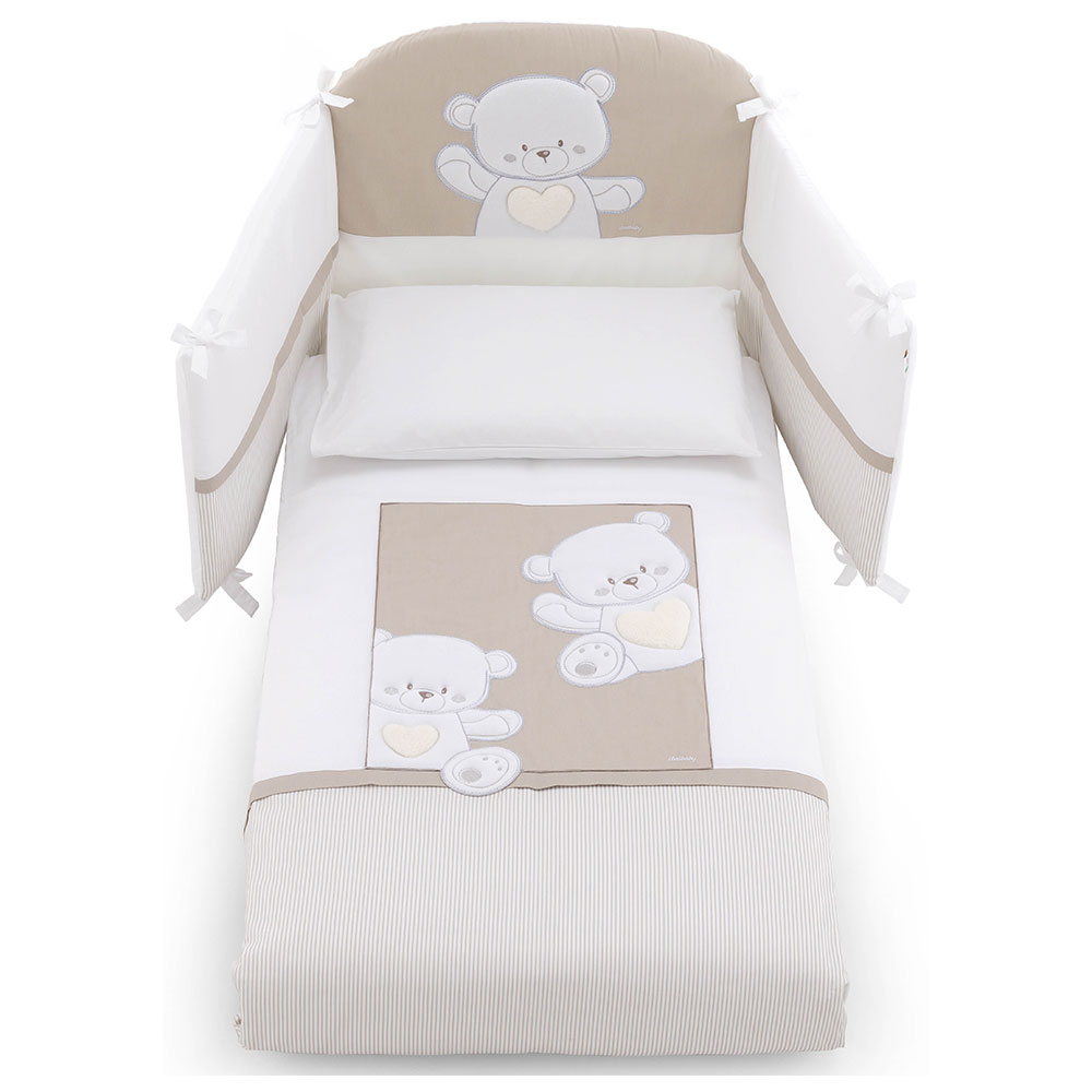 Спален комплект Italbaby JOLIE Pony 4 ч. 70х130 см. White / Dove Grey с обиколник, с бродерия