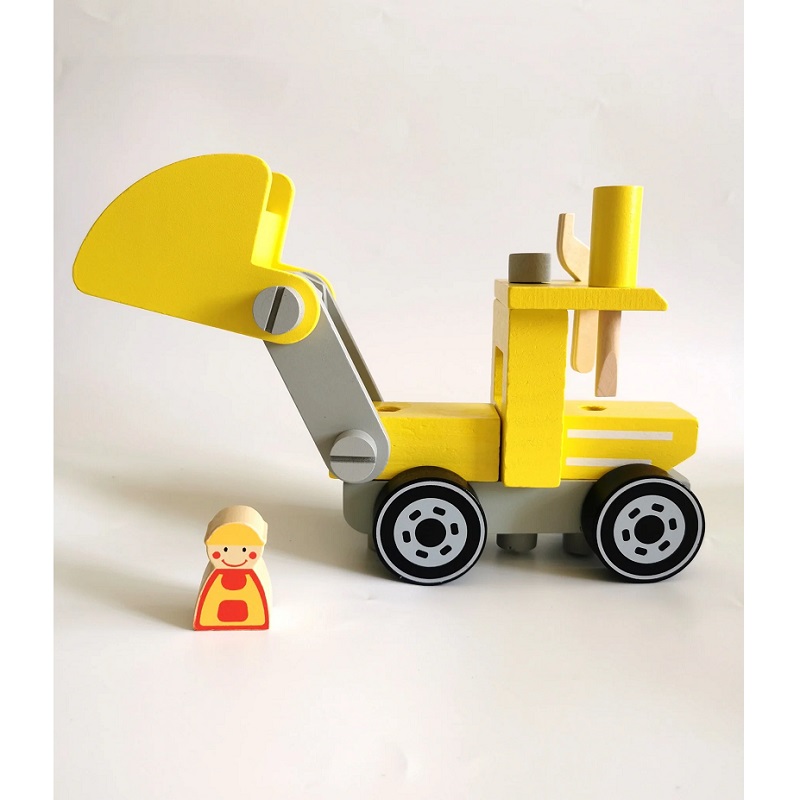 Строителна машина за игра Raya Toys Дървен булдозер за сглобяване Жълт