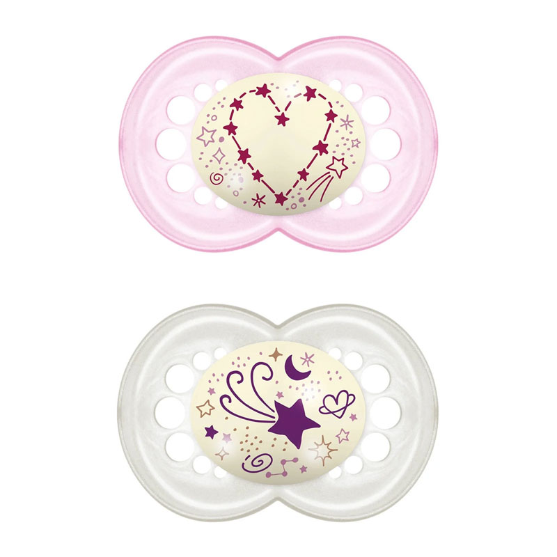 Залъгалка MAM 2бр. Night Soother Pink 6m+