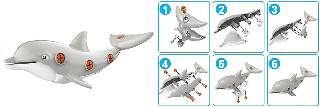 Фигура за сглобяване Raya Toys Делфин с винтоверт и отвертки